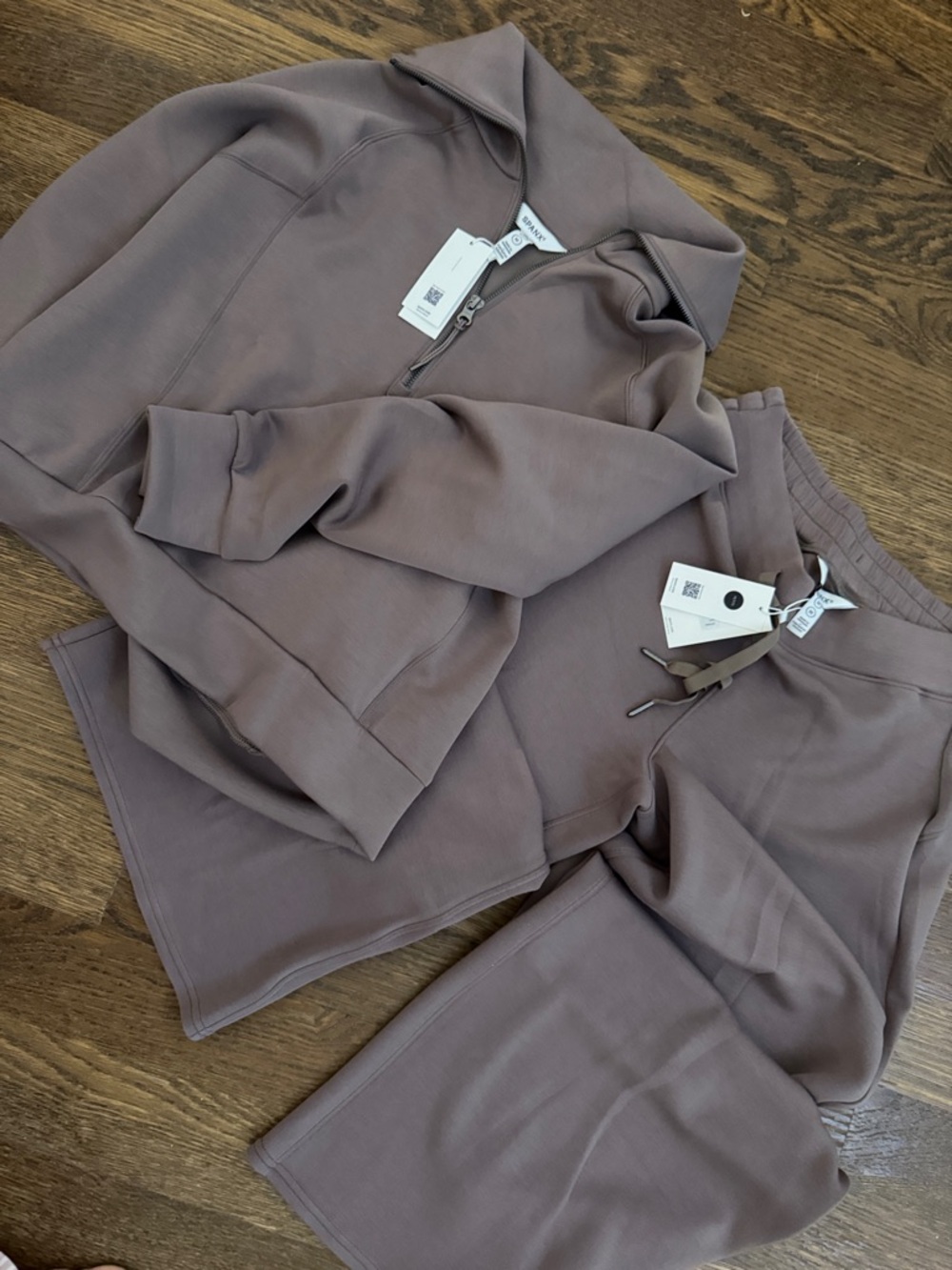 SPANX Taupe Half-Zip Sweatshirt & Jogger Set